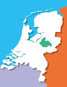 Grafische kaart van Nederland met de regio als groene vlek